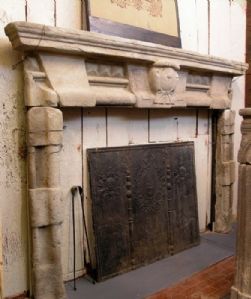 CHP136 stone fireplace with crest. H 174 x W 240 max.